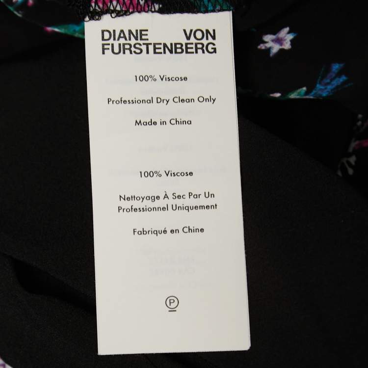 مملوكة مسبقًا Diane Von Furstenberg Black Floral Printed Crepe Midi Dress M