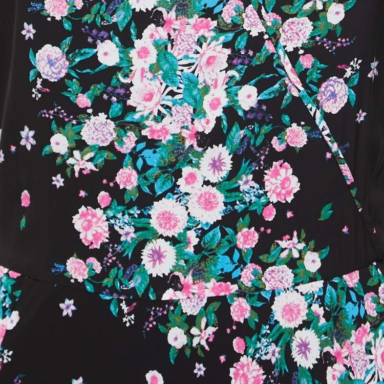 مملوكة مسبقًا Diane Von Furstenberg Black Floral Printed Crepe Midi Dress M