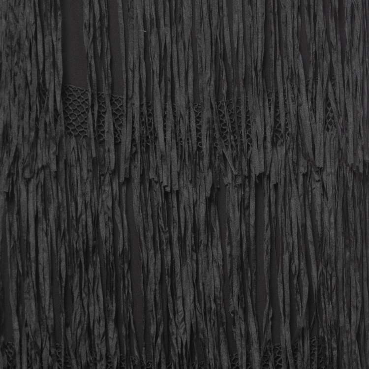 مملوكة مسبقًا Diane Von Furstenberg Black Silk Fringe Detail Strappy Mini Flap Dress M