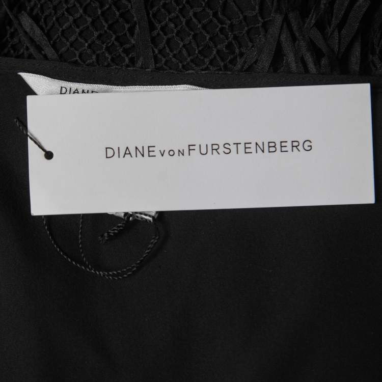 مملوكة مسبقًا Diane Von Furstenberg Black Silk Fringe Detail Strappy Mini Flap Dress M