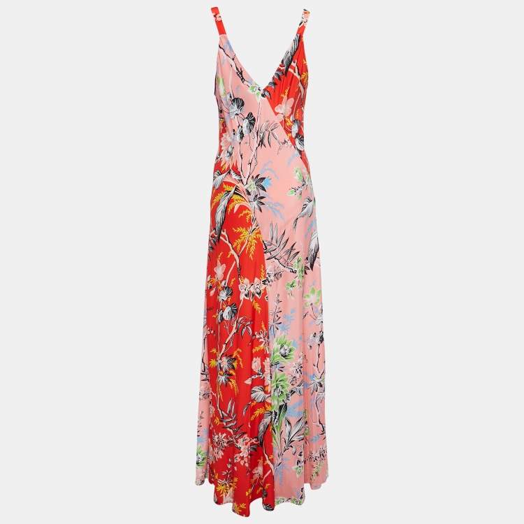 Pre Owned Diane Von Furstenberg Multicolor Floral Printed Silk Sleeveless Maxi Dress L