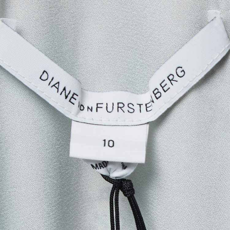 Pre Owned Diane Von Furstenberg Blue Met Dot Silk Mini Wrap Dress L