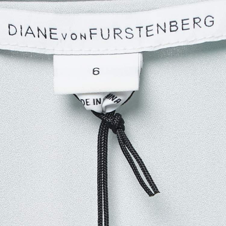 Pre Owned Diane Von Furstenberg Grey/blue Leopard Rain Spots Printed Silk Delancey Short Wrap Dress M