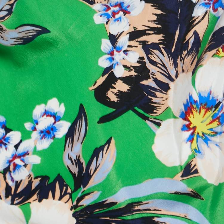 Pre Owned Diane Von Furstenberg Green Floral Printed Silk Cowl Neck Bias Gown XL