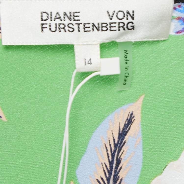Pre Owned Diane Von Furstenberg Green Floral Printed Silk Cowl Neck Bias Gown XL