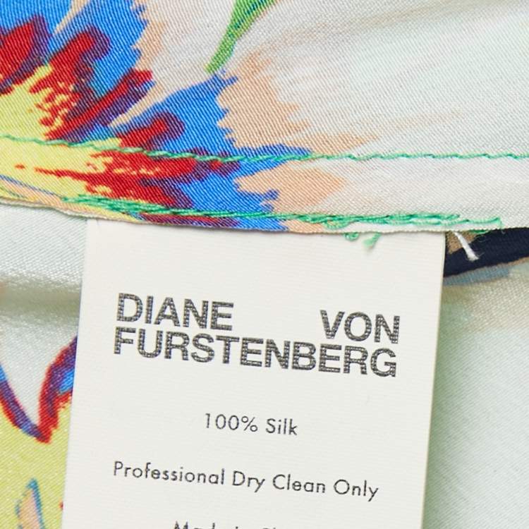 Pre Owned Diane Von Furstenberg Green Floral Printed Silk Cowl Neck Bias Gown XL