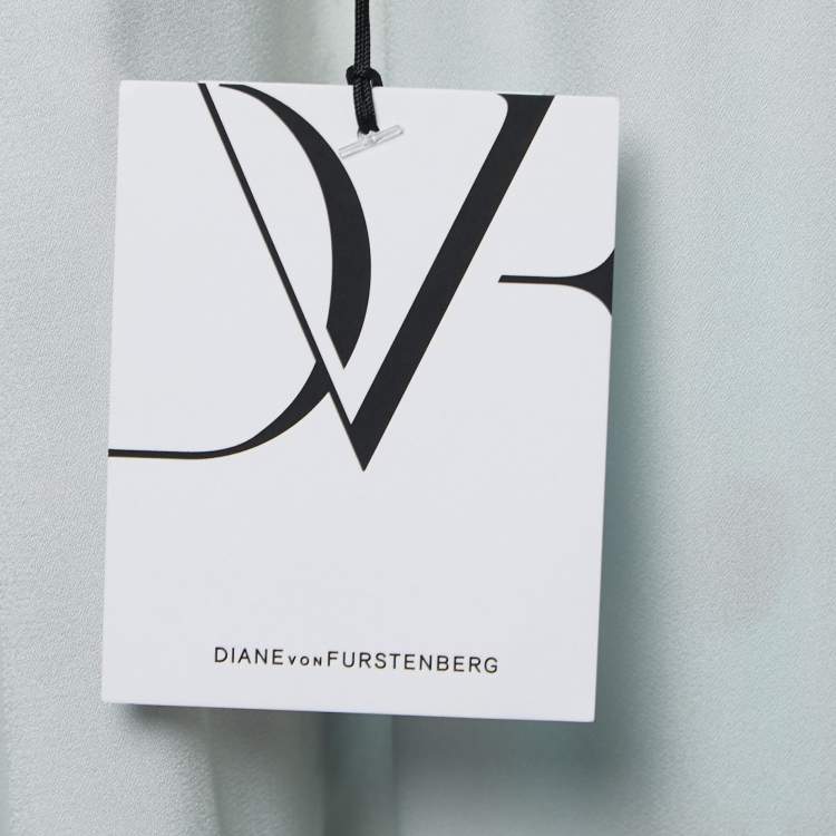 Pre Owned Diane Von Furstenberg Blue Metallic Dot Silk Wrap Mini Dress L