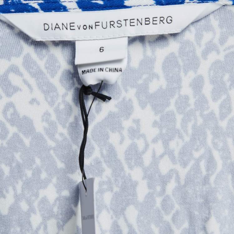 Pre Owned Diane Von Furstenberg Blue Printed Knit New Yahzi Sleeveless Wrap Mini Dress M