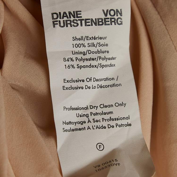 Pre Owned Diane Von Furstenberg Off-White/Light Orange Sequined Silk One Shoulder Midi Dress S