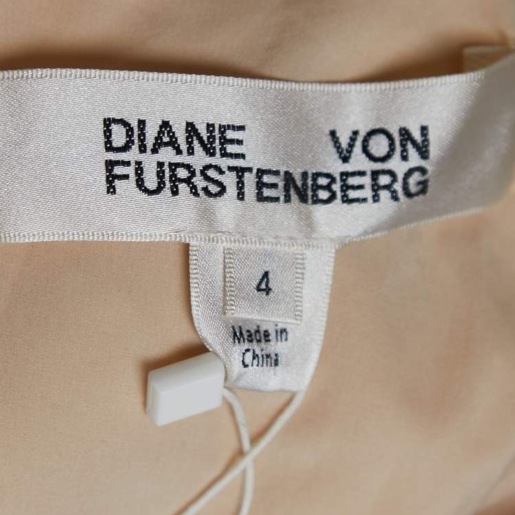 Pre Owned Diane Von Furstenberg Off-White/Light Orange Sequined Silk One Shoulder Midi Dress S