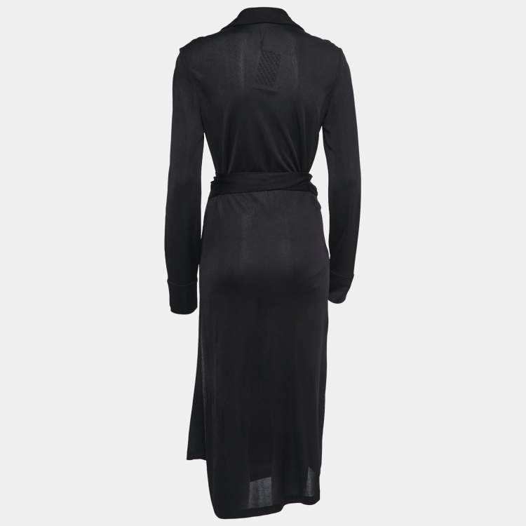 Pre Owned Diane Von Furstenberg Black Jersey Cybil Wrap Dress L