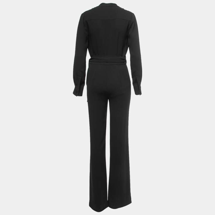 Pre Owned Diane Von Furstenberg Black Crepe Wrap Jumpsuit XS