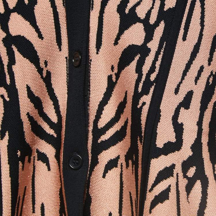 Pre Owned Diane Von Furstenberg Pink/Black Tiger Striped Knit Cardigan XL
