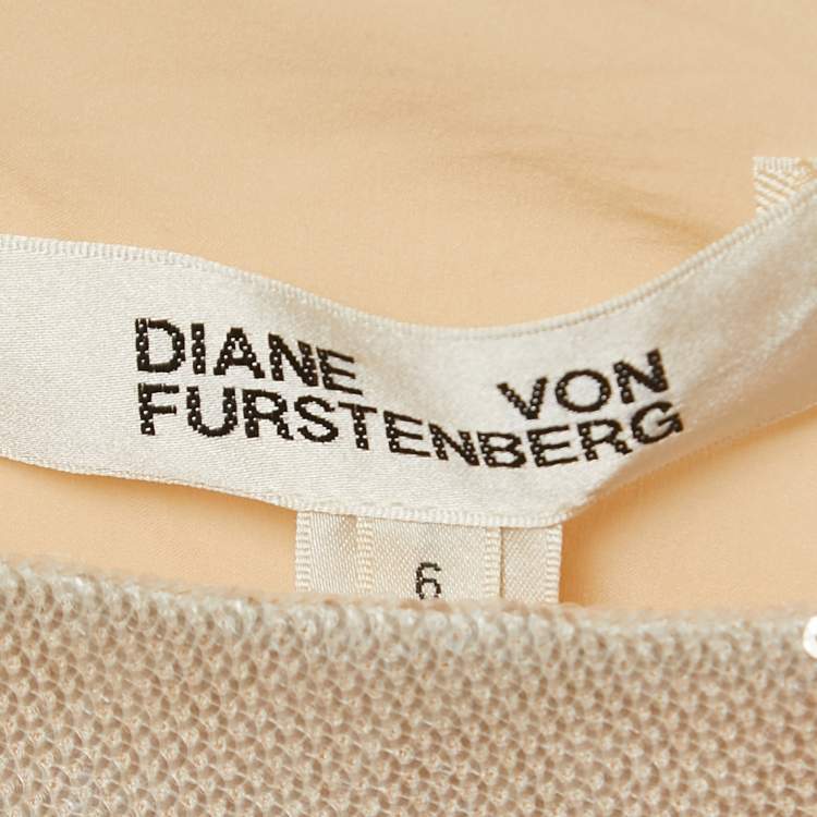 مملوكة مسبقًا Diane Von Furstenberg Off-White/Orange Sequined One Shoulder Dress M