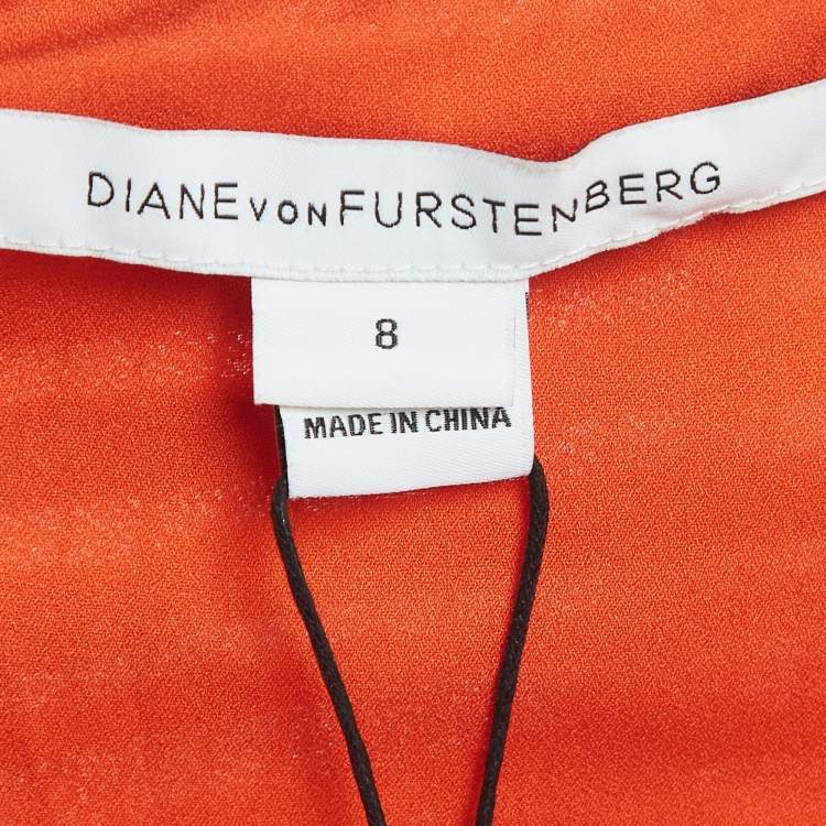 مملوكة مسبقًا Diane Von Furstenberg Orange Guipure Lace Tiana Sleeveless Dress M