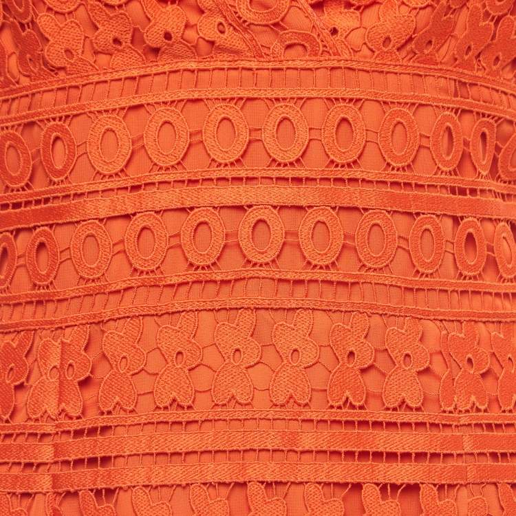 مملوكة مسبقًا Diane Von Furstenberg Orange Guipure Lace Tiana Sleeveless Dress M