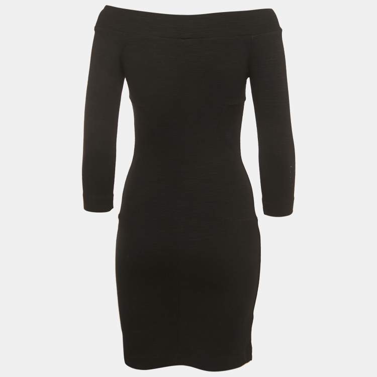 Pre Owned Diane Von Furstenberg Black Knit Off Shoulder Mini Dress S