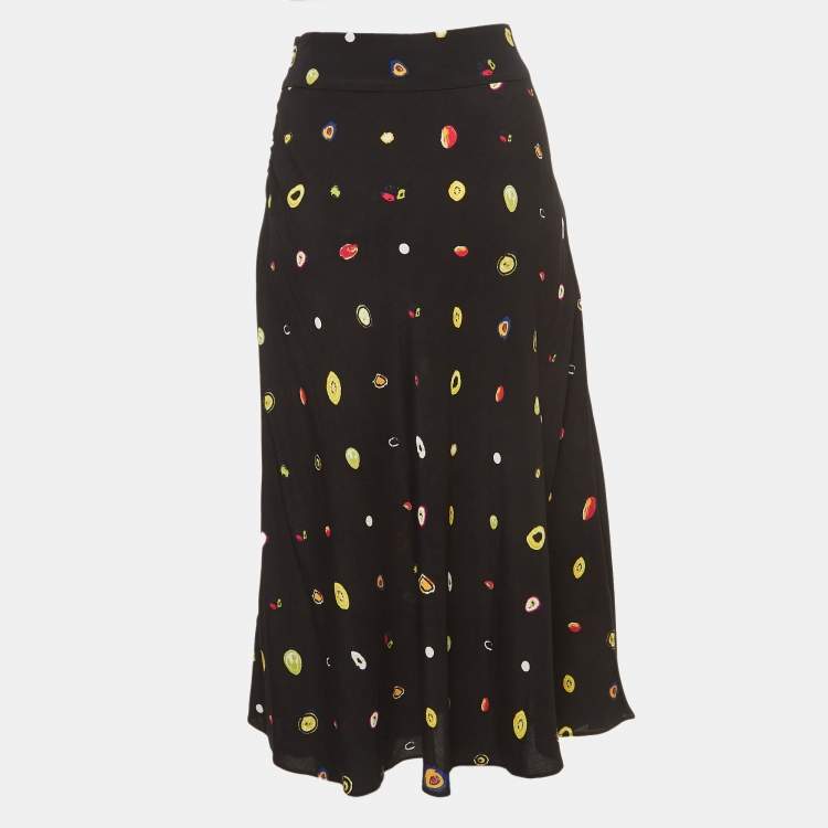Pre Owned Diane Von Furstenberg Black Polka Dot Print Crepe Midi Skirt M