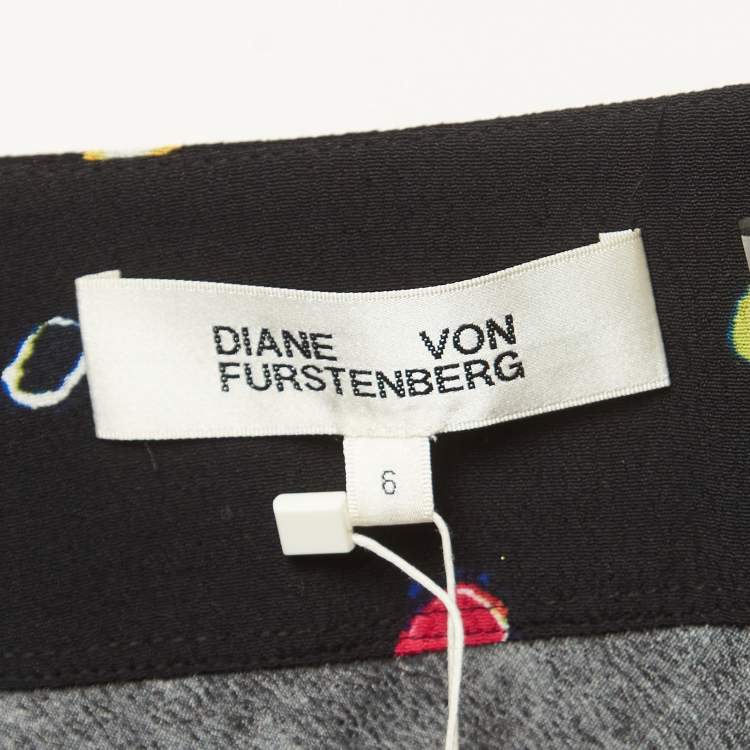 Pre Owned Diane Von Furstenberg Black Polka Dot Print Crepe Midi Skirt M