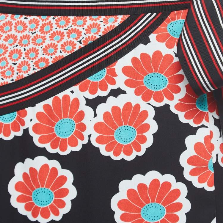 Pre Owned Diane Von Furstenberg Black/Multicolor Floral Printed Crepe Wrap Skirt M
