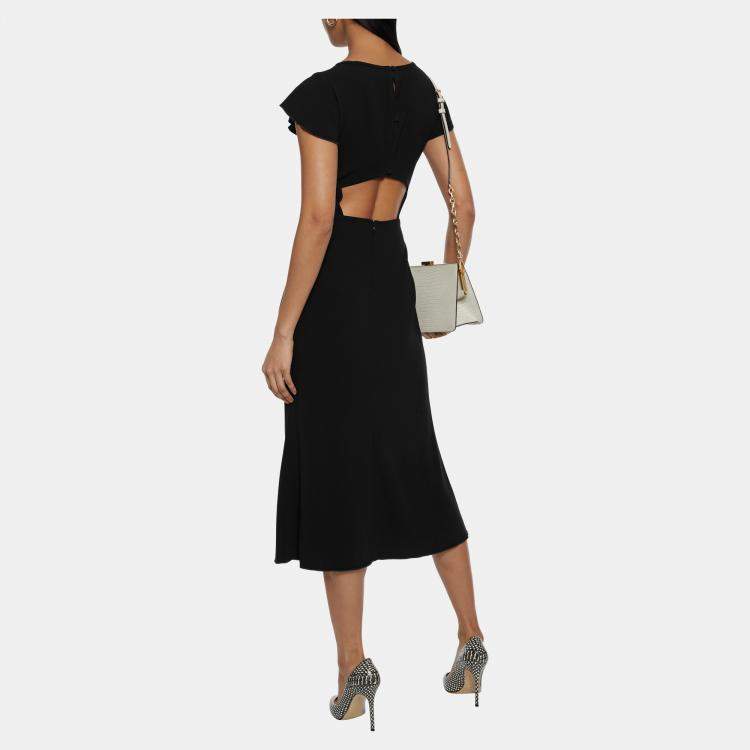Pre Owned Diane Von Furstenberg Black Crepe Midi Dress US 2