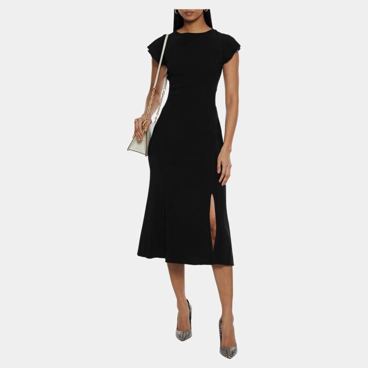 Pre Owned Diane Von Furstenberg Black Crepe Midi Dress US 2