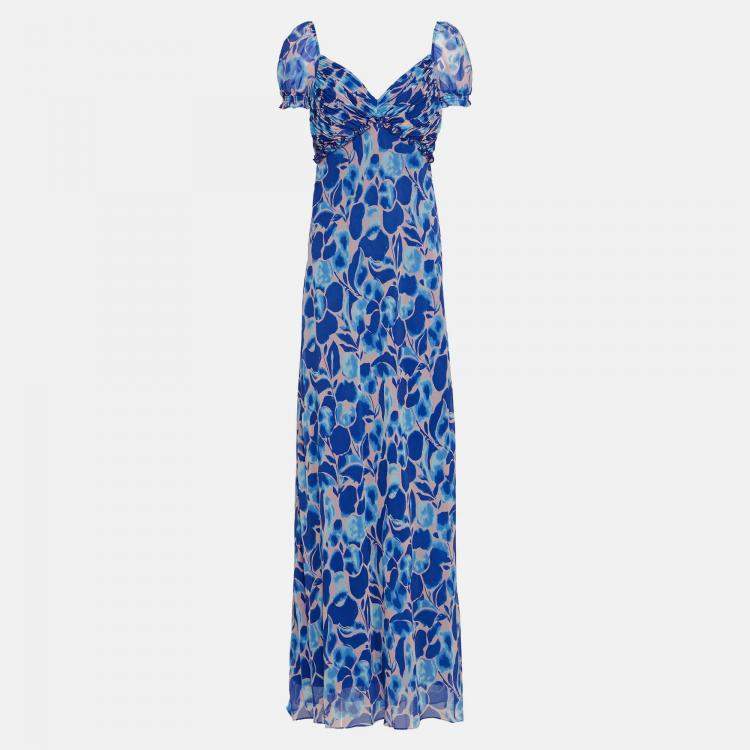 Pre Owned Diane Von Furstenberg Blue/Pink Printed Chiffon Maxi Dress XXL (US 12)
