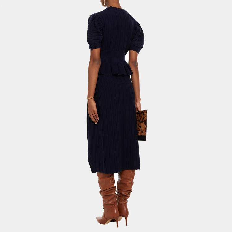 Pre Owned Diane Von Furstenberg Navy Blue Knit Midi Skirt S