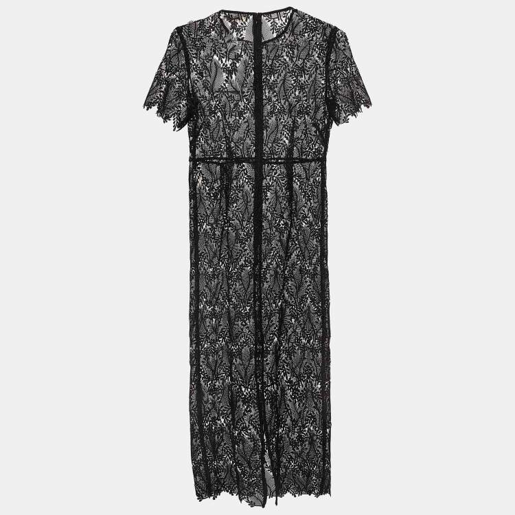 Pre Owned Diane Von Furstenberg Black Lace Tailored Overlay Midi Dress M