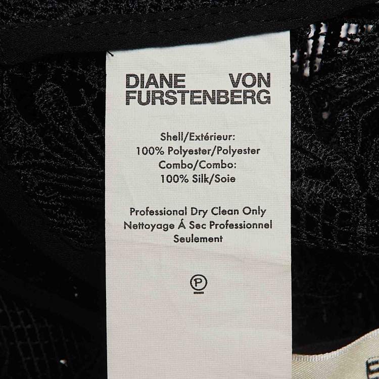 Pre Owned Diane Von Furstenberg Black Lace Tailored Overlay Midi Dress M