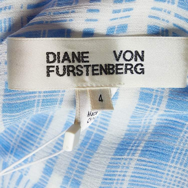 Pre Owned Diane Von Furstenberg Blue & White Printed Crepe Shirt M