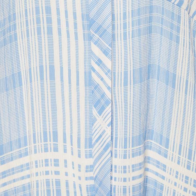 Pre Owned Diane Von Furstenberg Blue & White Printed Crepe Shirt M