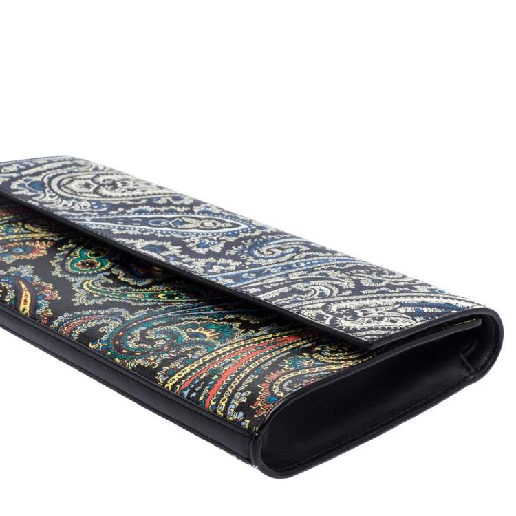 Pre Owned Diane Von Furstenberg Multicolor Paisley Print Leather Flap Clutch