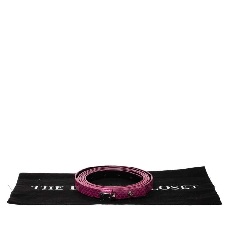 Pre Owned Diane Von Furstenberg Fuchsia Python Haley Double Wrap Belt Medium