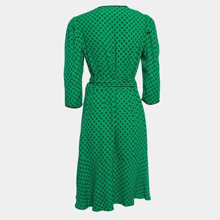 Pre Owned Diane Von Furstenberg Green Printed Crepe Wrap Short Dress M
