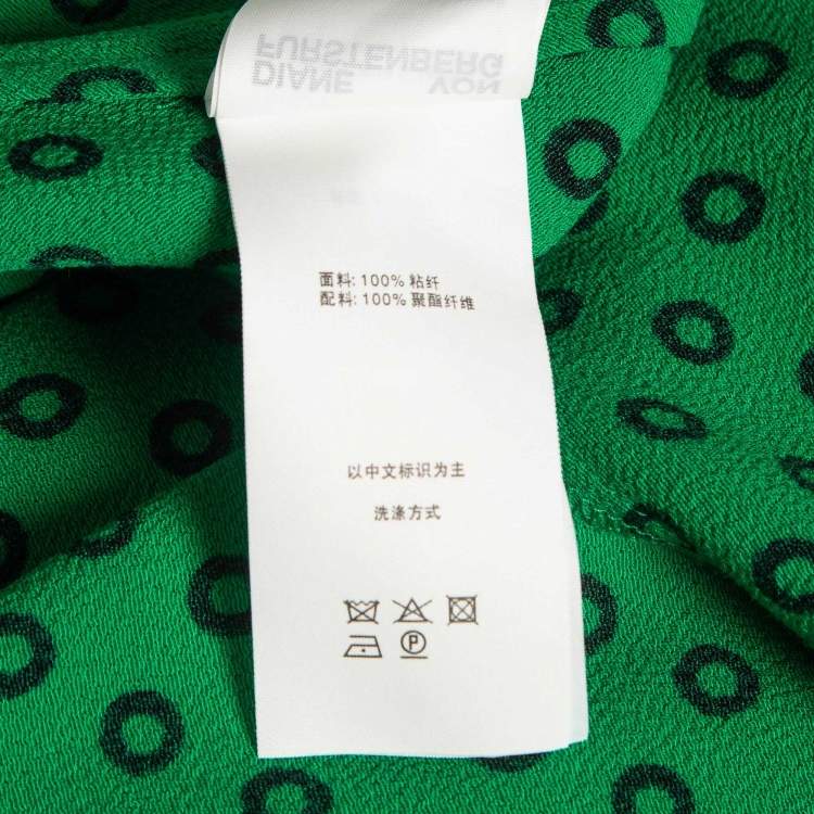 Pre Owned Diane Von Furstenberg Green Printed Crepe Wrap Short Dress M