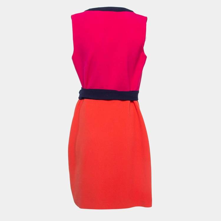 Pre Owned Diane Von Furstenberg Pink/Orange Crepe Wrap Mini Dress S
