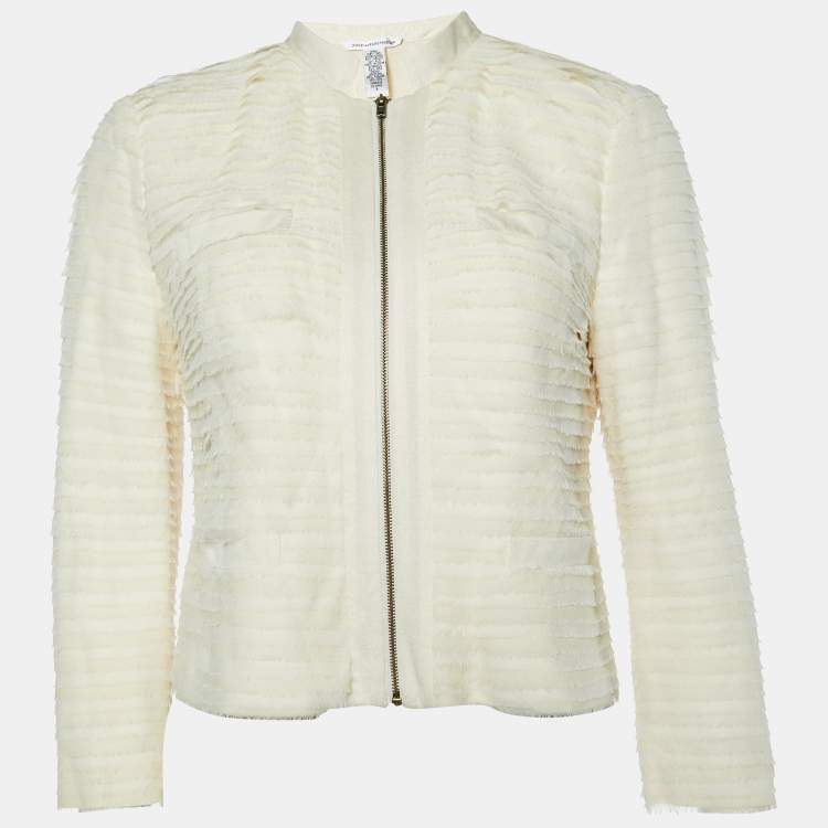 Pre Owned Diane Von Furstenberg Beige Silk Roccoco Armour Jacket S