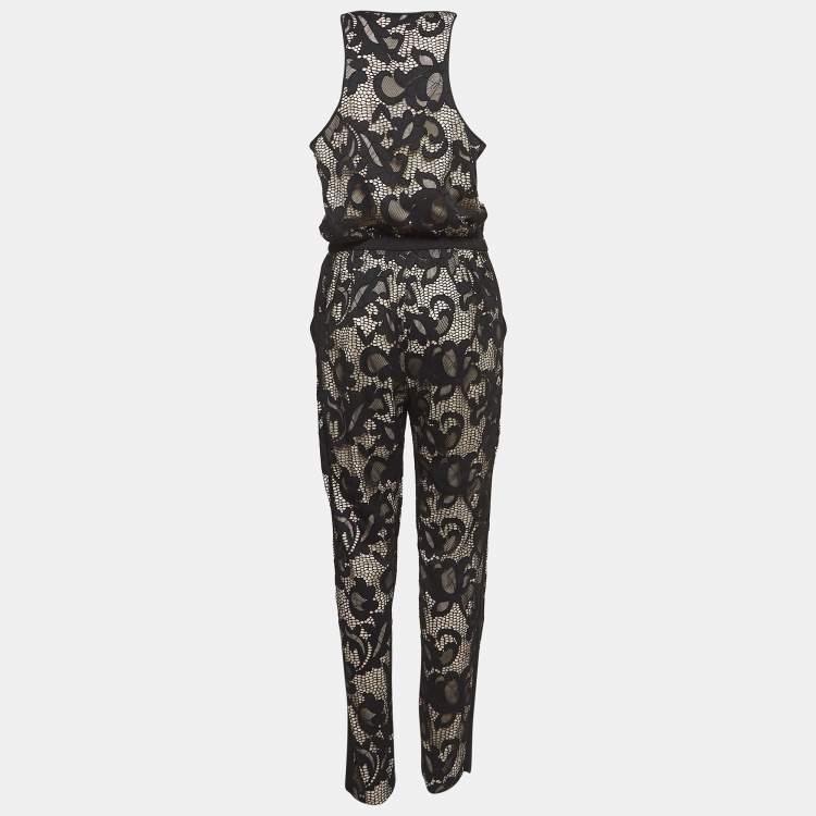Pre Owned Diane Von Furstenberg Black Guipure Lace Jumpsuit M