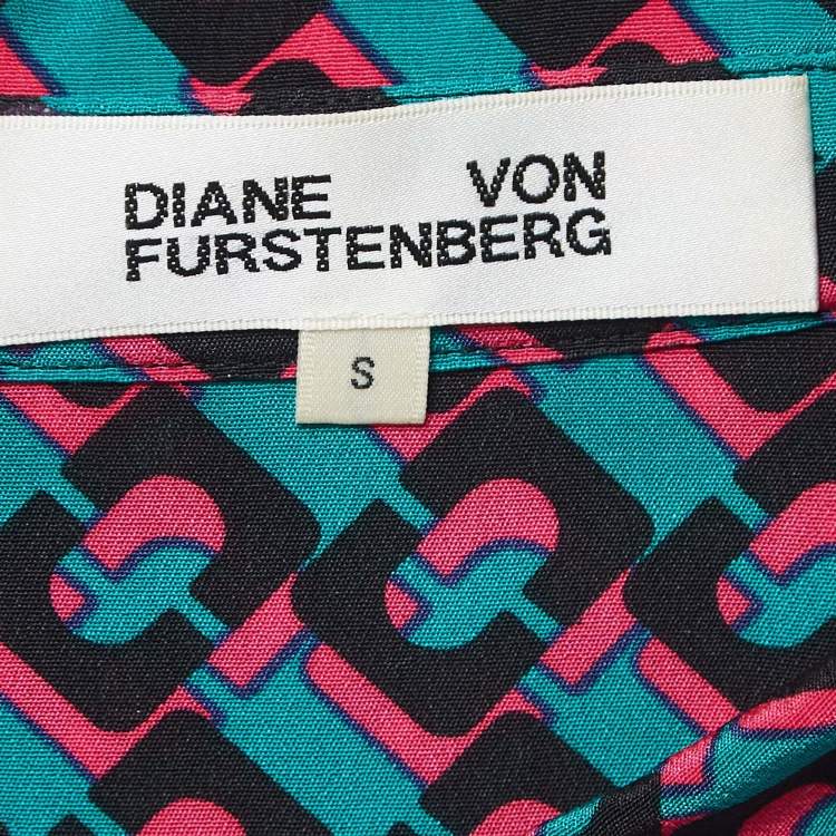 Pre Owned Diane Von Furstenberg Multicolor Printed Crepe Pleated Shirt Dress S