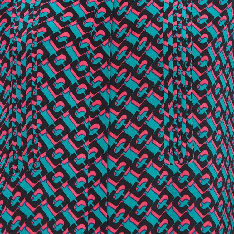 Pre Owned Diane Von Furstenberg Multicolor Printed Crepe Pleated Shirt Dress S