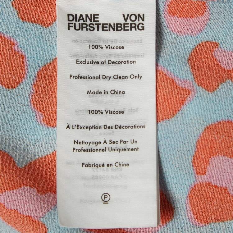 Pre Owned Diane Von Furstenberg Blue Printed Crepe Wrap Dress S