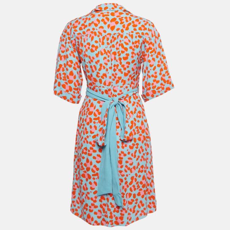Pre Owned Diane Von Furstenberg Blue Printed Crepe Wrap Dress S