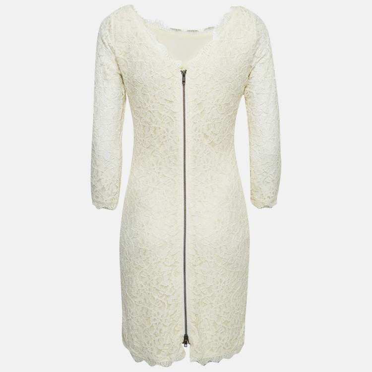 Pre Owned Diane Von Furstenberg Cream Lace Mini Zarita Dress M