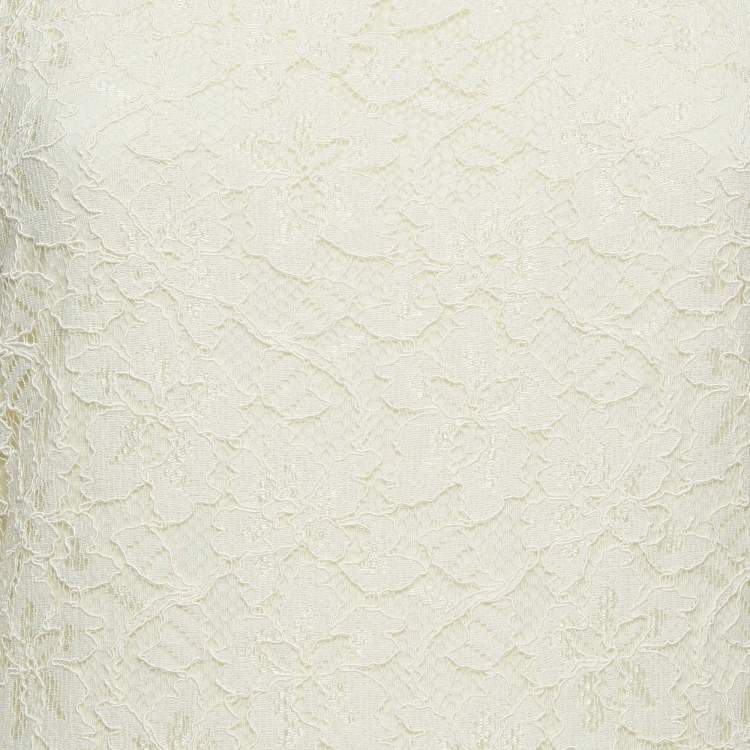 Pre Owned Diane Von Furstenberg Cream Lace Mini Zarita Dress M