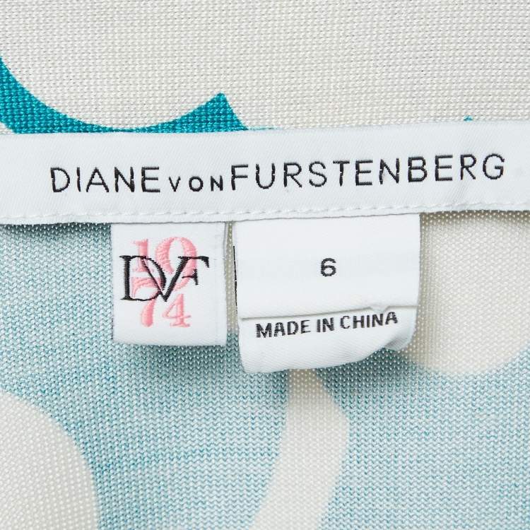Pre Owned Diane Von Furstenberg Green Printed Jersey Wrap Dress M