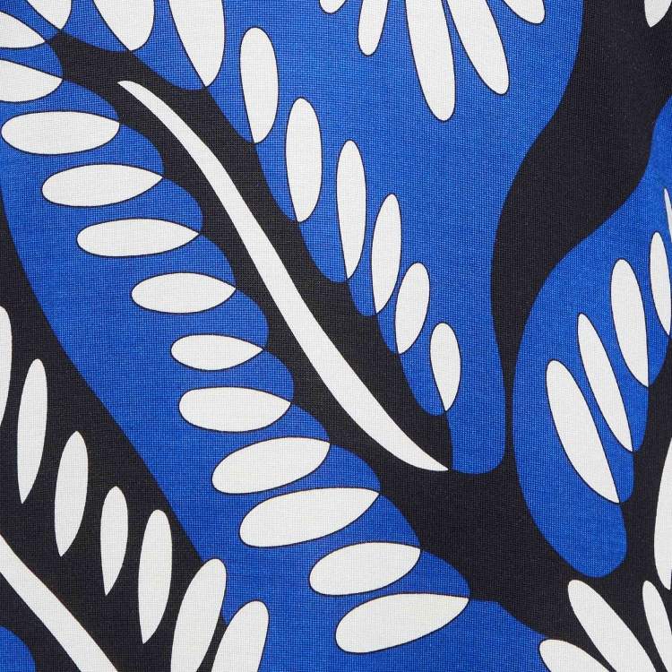 Pre Owned Diane Von Furstenberg Blue Printed Jersey Kaden Dress M