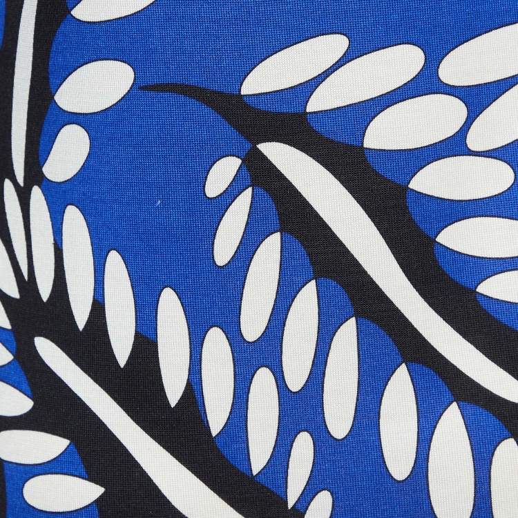 Pre Owned Diane Von Furstenberg Blue Printed Jersey Kaden Dress M