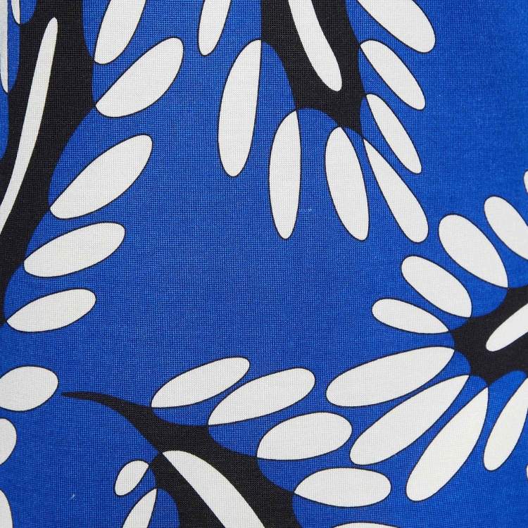 Pre Owned Diane Von Furstenberg Blue Printed Jersey Kaden Dress M