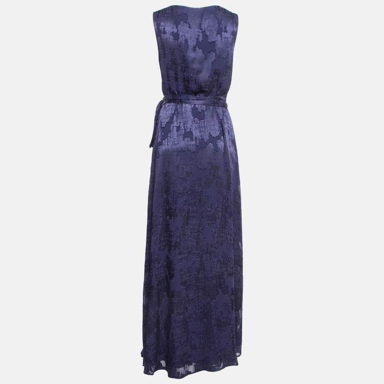 Pre Owned Diane Von Furstenberg Navy Blue Jacquard Maxi Wrap Dress L